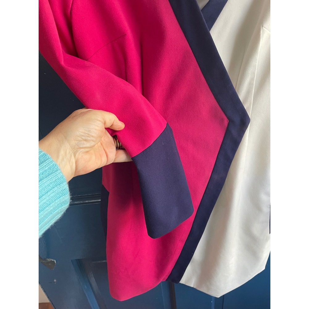 VENUS Blazer Dress Wrap Style Colorblock Bold Pink‎ Cream Navy Size 10 EUC - Picture 5 of 7